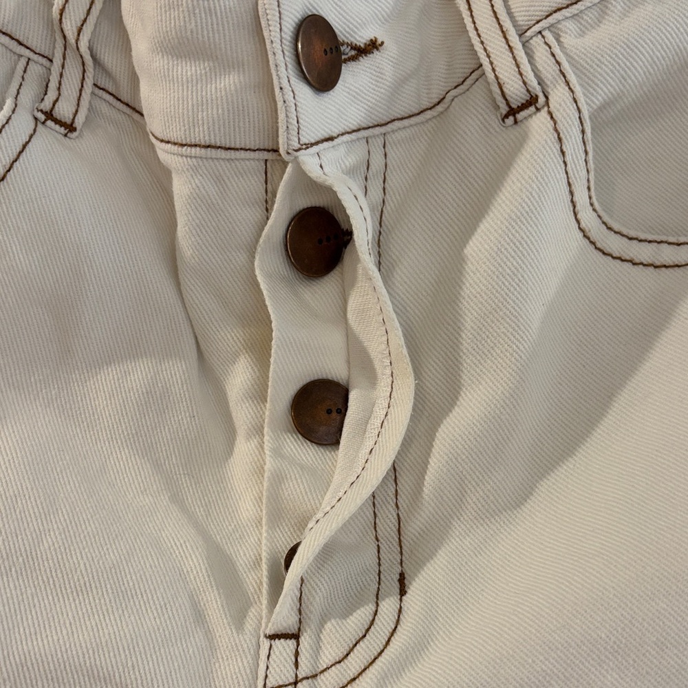 High-Rise White Denim Jean Shorts with Frayed Hem - Picture 3 of 5